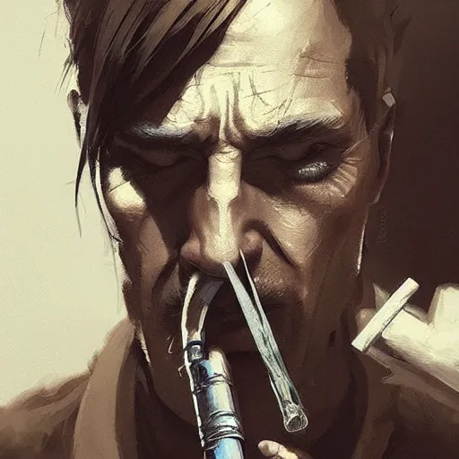 Image similar to a man smoking, detailed artwork trending on artstation by greg rutkowski