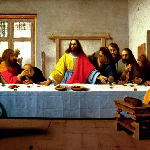 Prompt: the last supper, painted by johannes vermeer