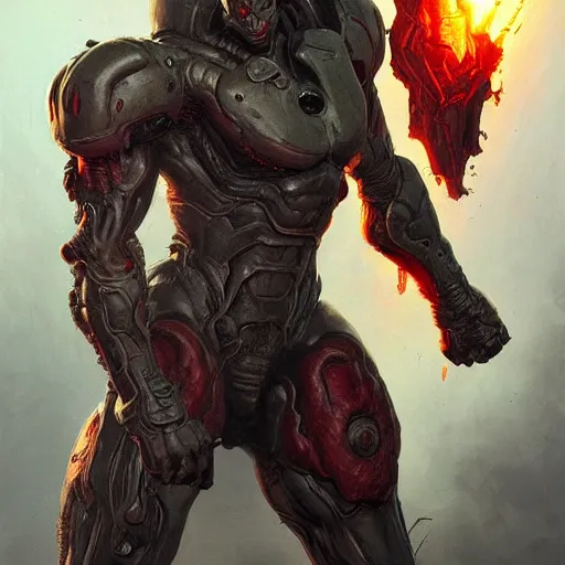 Image similar to doom eternal, mutant, tubes fused with the body, front view, painted by stanley lau, painted by greg rutkowski, painted by stanley, artgerm, masterpiece, digital art, trending on arts