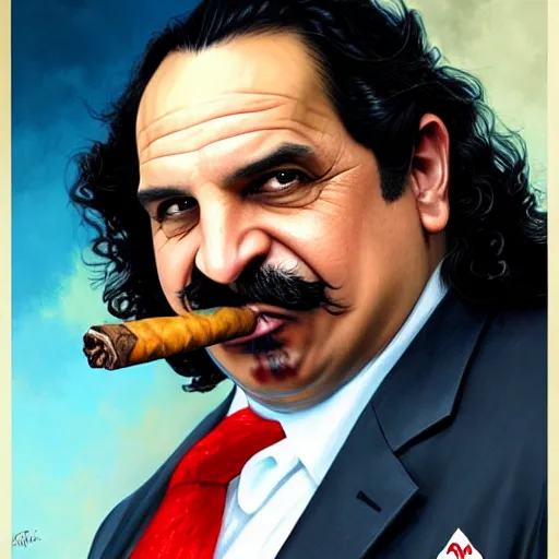 Prompt: handsome Ron Jeremy as President of United States of America as GTA character smoking a cuban cigar, sci-fi fantasy, closeup, D&D, intricate, elegant, highly detailed, digital painting, artstation, concept art, matte, sharp focus, illustration, art by Artgerm and Greg Rutkowski and Alphonse Mucha