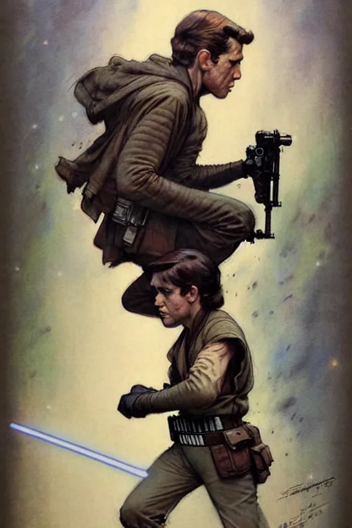 Image similar to (((((1950s star wars poster art . muted colors.))))) by Jean-Baptiste Monge !!!!!!!!!!!!!!!!!!!!!!!!!!!