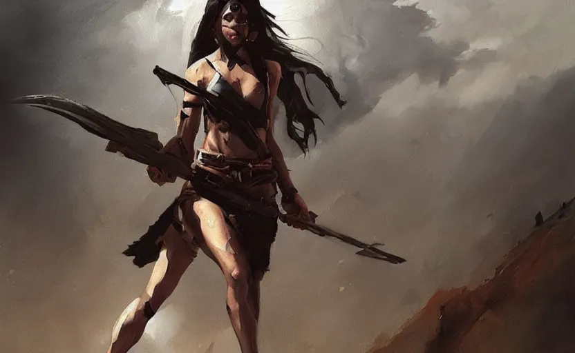 Image similar to A painting of a Greek Huntress trending on artstation in the style of Greg Rutkowski