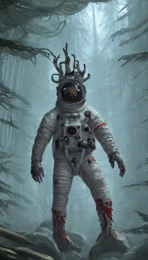 Image similar to astronaut walking in a forest made out of many demonic head and claws, by blizzard concept artists