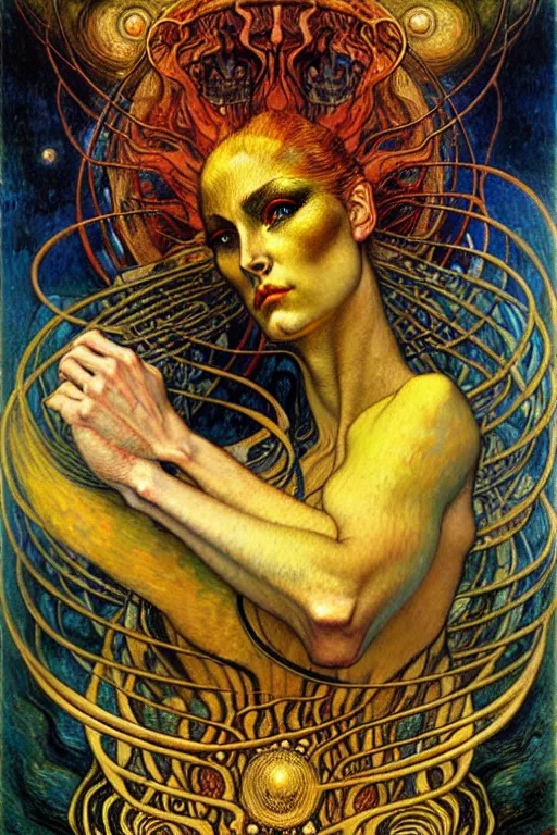 Image similar to Divine Chaos Engine by Karol Bak, Jean Delville, William Blake, Gustav Klimt, and Vincent Van Gogh, symbolist, visionary