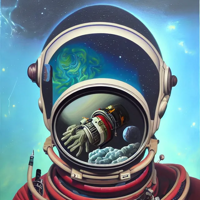 Prompt: an oil on canvas portrait painting of an astronaut, polycount, surrealism, surrealist, cosmic horror, high detail