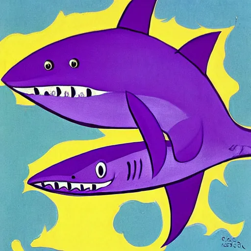 Prompt: a scary purple shark by charles e. burchfield