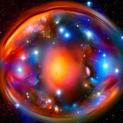 Image similar to army of balls with universes inside, hubble background, amazing, fire, 5 5 mm