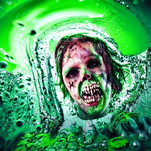 Image similar to zombie creatures in green liquid, green oozing pool pit, cinematic lighting, various refining methods, micro macro autofocus, ultra definition, award winning photo