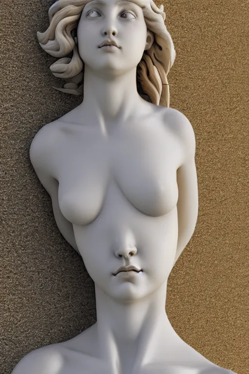 Image similar to Marble Sculpture of Aphrodite, photorealistic, volumetric lighting, inspired by The Birth of Venus by Sandro Botticelli, trending on artstation.