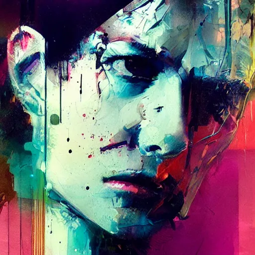 Image similar to portrait of a cyberpunk by jeremy mann, francis bacon and agnes cecile, ink drips, paint smears, digital glitches glitchart c - 1 0