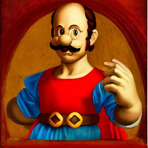 Image similar to a beautiful portrait of super - mario!!!!!! renaissance painting by da vinci featured on artstation