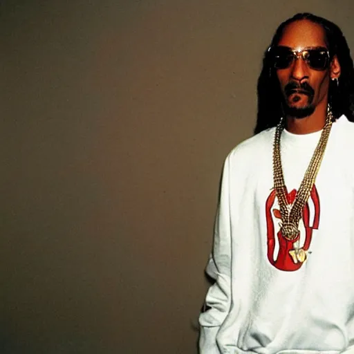 Prompt: 90's photo of snoop Dogg looking annoyed by the photographer