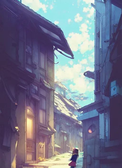 Image similar to 2 face - to - face window above a narrow street. illustration concept art anime key visual trending pixiv fanbox by wlop and greg rutkowski and makoto shinkai and studio ghibli