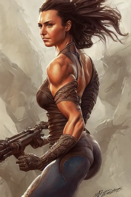 Image similar to muscled Nina Dobrev as a ruggedly handsome heroine, intricate, elegant, highly detailed, centered, digital painting, artstation, concept art, smooth, sharp focus, illustration, art by artgerm and donato giancola and Joseph Christian Leyendecker, Ross Tran, WLOP