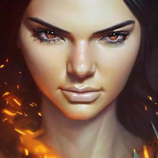 Image similar to kendall jenner, d & d, fantasy, portrait, highly detailed, digital painting, trending on artstation, concept art, sharp focus, illustration, art by artgerm and greg rutkowski and magali villeneuve