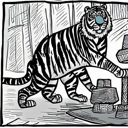 Prompt: “A cartoon of a tiger lifting weights”