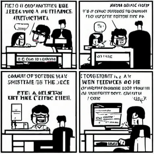 Prompt: comic strip about office ce fovererace