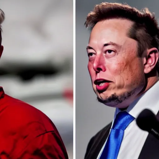 Prompt: elon musk fighting donald trump