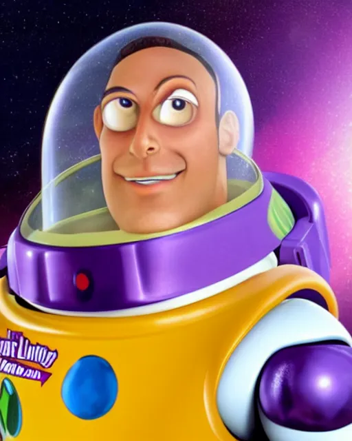 Prompt: a photo of jeff goldblum as buzz light - year, medium shot