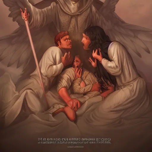 Image similar to angels protecting a praying man, by Alex Flores, Trending on artstation, deviantart