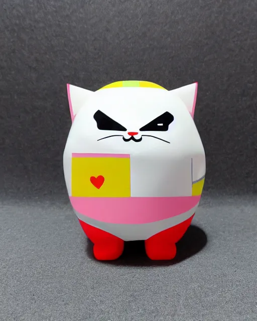 Image similar to cute fat glitch cubist Maneki Neko cat, soft vinyl designer toy, highly detailed mold, maximalist sculpted design by Alex yanes, isolated on white