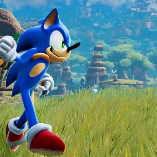 Image similar to sonic, the hedgehog, in breath of the wild