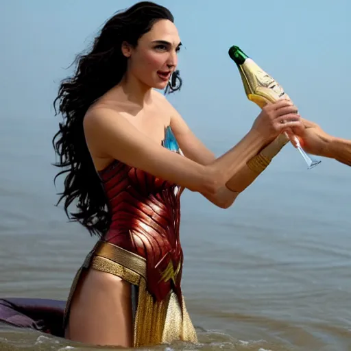 Image similar to gal gadot filling the river nile with champagne