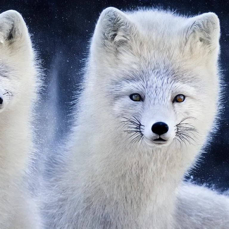 Prompt: hyperrealistic surrealistic arctic fox bring ice and fire and destruction to the world photorealistic symmetrical detailed fractal