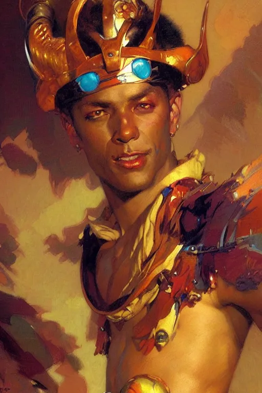 Image similar to attractive male, character design, colorful, afrofuturism, painting by gaston bussiere, craig mullins, j. c. leyendecker