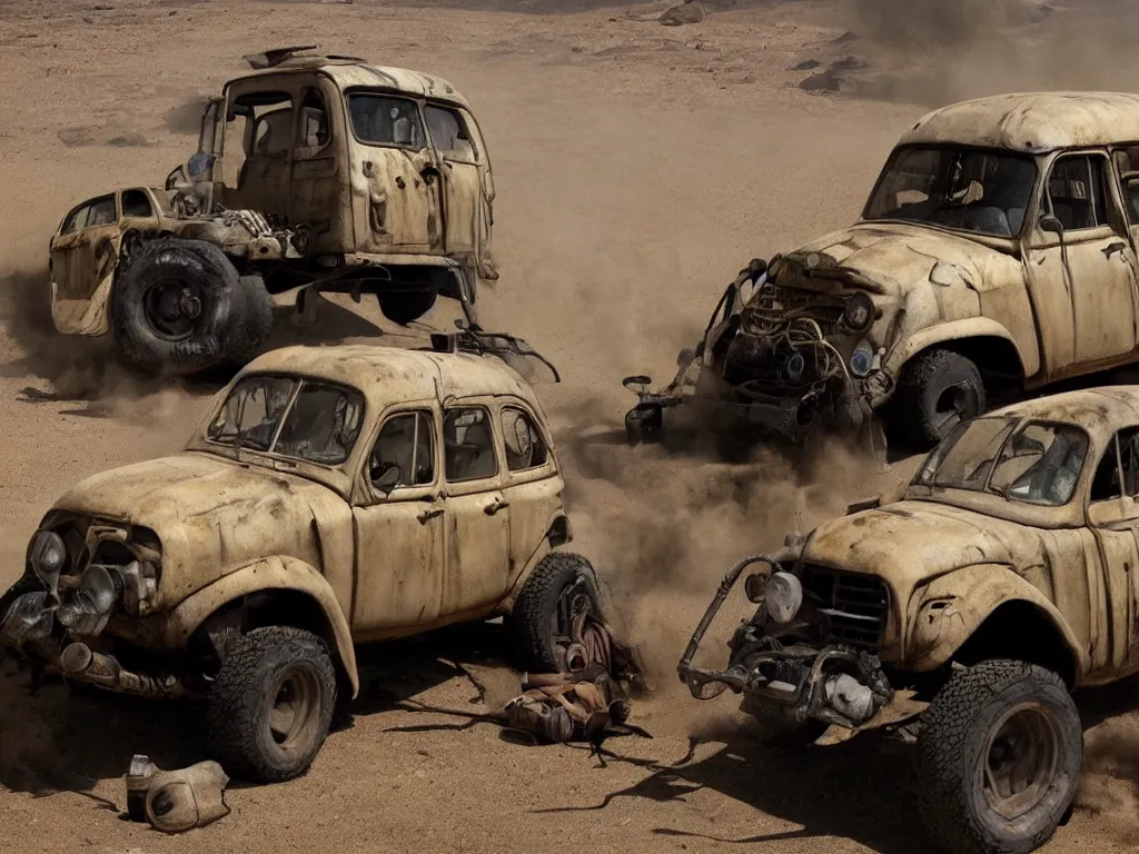 Image similar to epic custom Renault 4 Master in the movie Mad Max: Fury Road (2015)