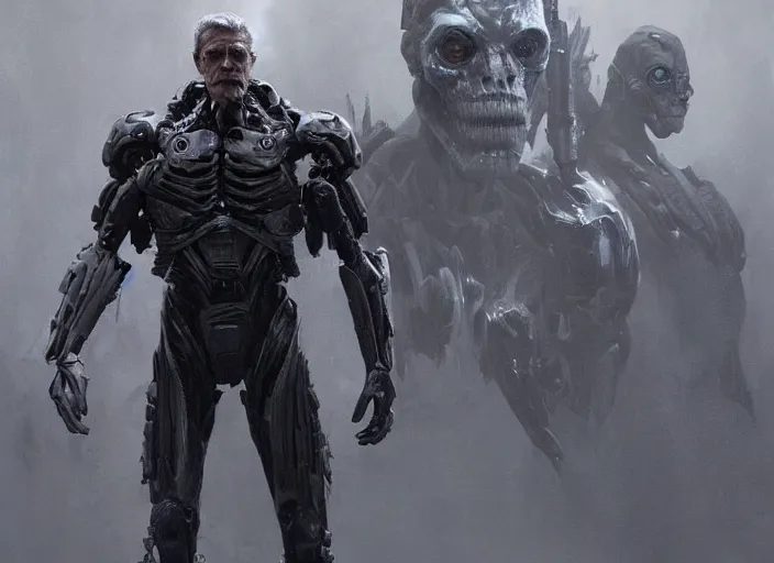 Image similar to willem dafoe as victor stone, full body concept, cyborg, borg, strogg, face of a man, terminator, flesh, quake strogg, doom demon, wolfenstein, monstrous, powerful, symmetry, symmetrical, concept art by ruan jia and greg rutkowski