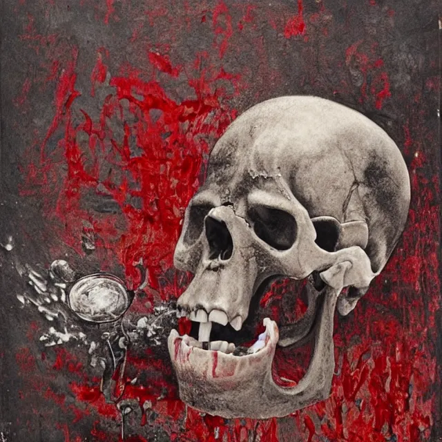 Prompt: blood pouring from a skull, primitive art