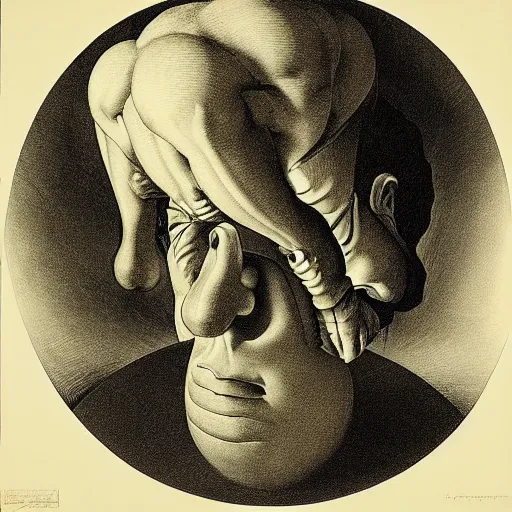 Image similar to lithography on paper conceptual figurative post - morden monumental portrait by goya and escher and hogarth, illusion surreal art, highly conceptual figurative art, intricate detailed illustration, controversial poster art, polish poster art, geometrical drawings, no blur