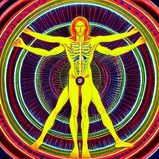 Prompt: The Vitruvian Man by Alex Grey