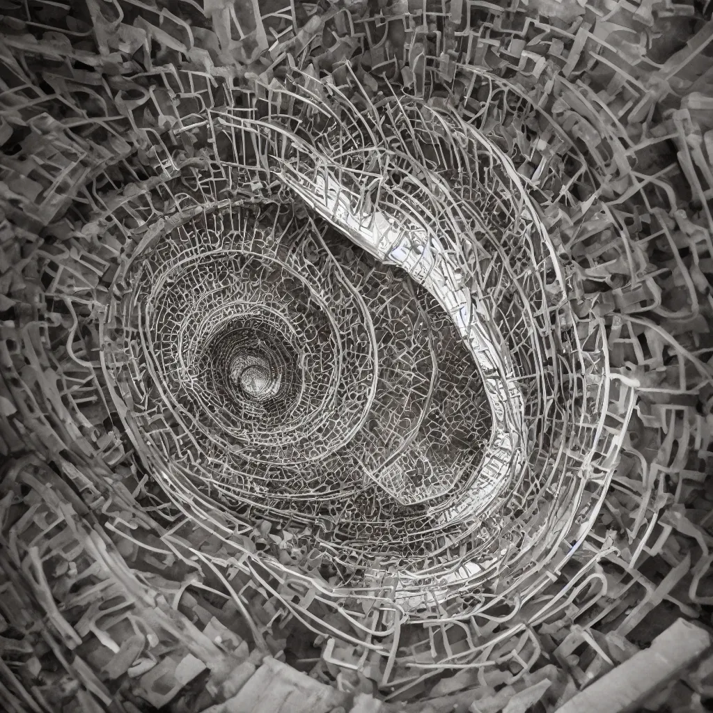 Prompt: spiral stairscase going down deep in a hole, by etienne - louis boullee, leica, high quality, high detailed