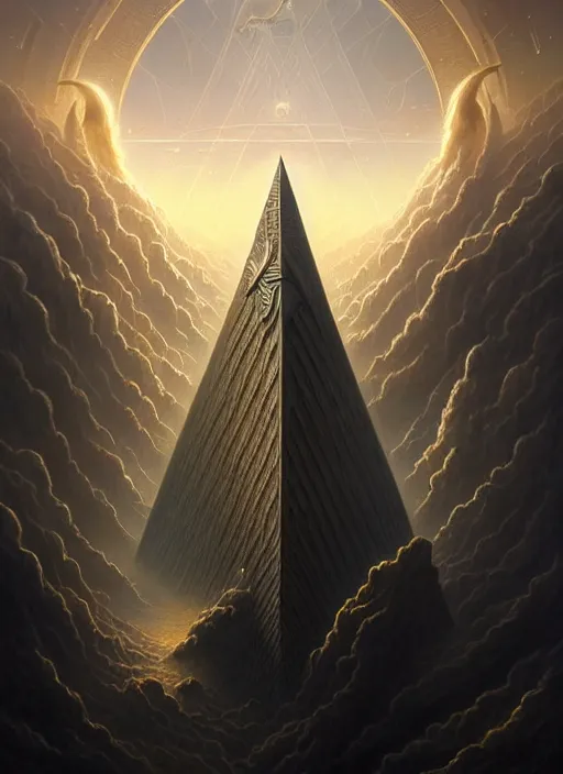 Prompt: massive black pyramid floating above los angeles, intricate, elegant, highly detailed, centered, digital painting, artstation, concept art, smooth, sharp focus, illustration, artgerm, tomasz alen kopera, peter mohrbacher, donato giancola, joseph christian leyendecker, wlop, boris vallejo