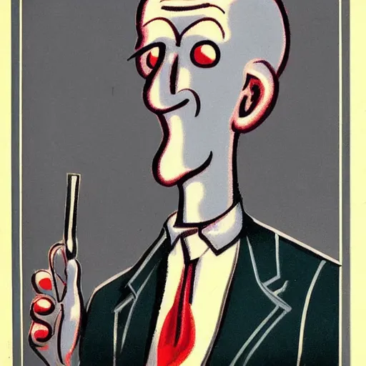 Image similar to handsome squidward portrait, soviet propaganda art, vivid