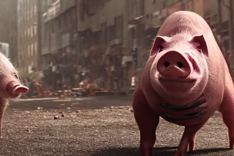 KREA - live action pig in a spiderman suit wearing a spandex full