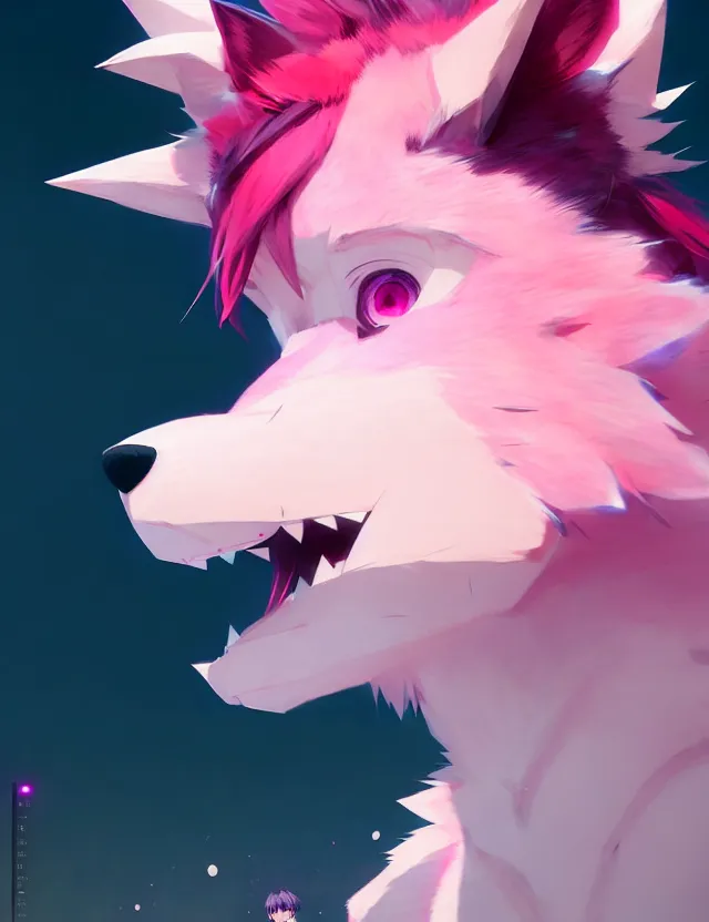 Image similar to a beautiful fullbody portrait of a cute anime boy with pink hair and pink wolf ears. character design by cory loftis, fenghua zhong, ryohei hase, ismail inceoglu and ruan jia. artstation, volumetric light, detailed, photorealistic, fantasy, rendered in octane