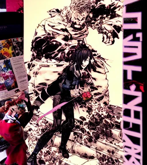 Image similar to a woman is eating a cake, comic book art, by yoji shinkawa and takehiko inoue and kim jung gi, masterpiece, perfect