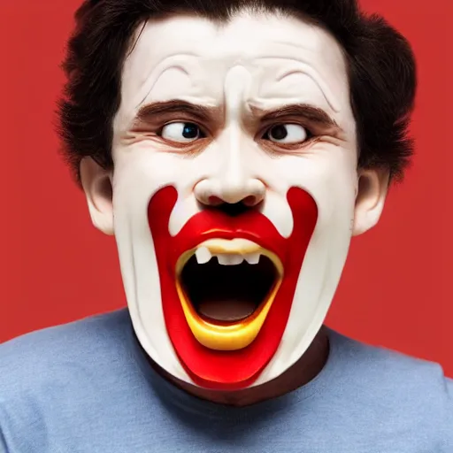 Image similar to photo of generic human face becoming of ronald mcdonalds screaming in pain