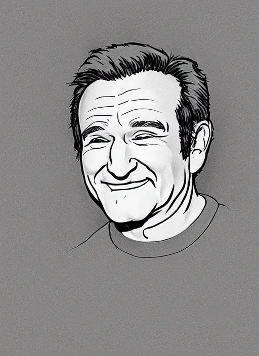 Image similar to a drawing of Robin Williams, by Studio Ghibli, 8k, illustation