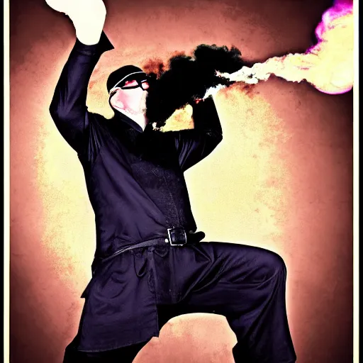 Image similar to the nostalgia critic striking a menacing pose, digital art, kung fu, dissipating smoke