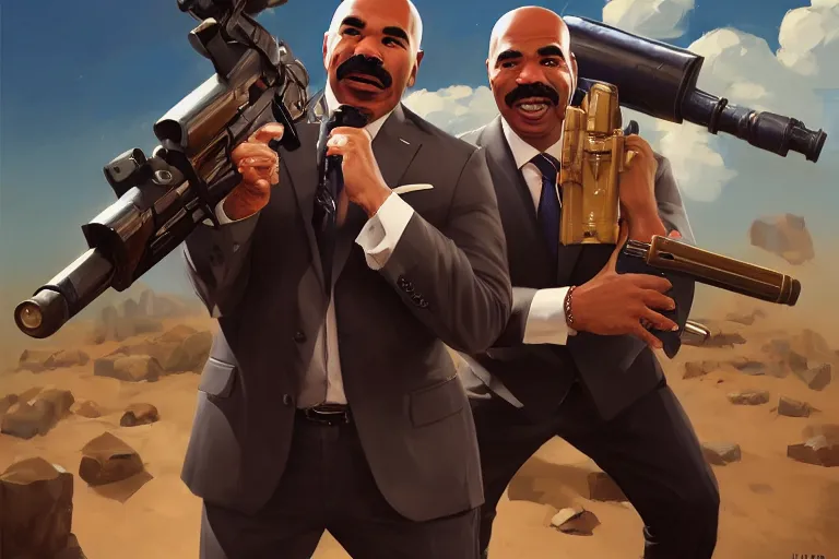 Image similar to portrait of steve harvey with a rocket launcher, attacking family fued, charlie bowater, artgerm, ilya kuvshinov, krenz cushart, ruan jia, realism, ultra detailed, 8 k resolution