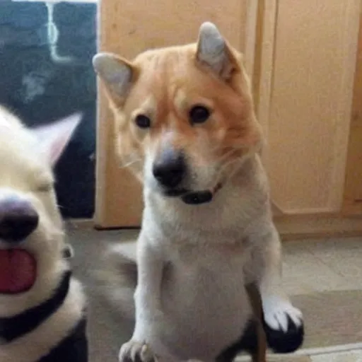 Image similar to dog doing nazi salute with paw. and a cat