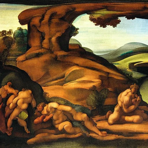 Prompt: Landscape, by Michelangelo.