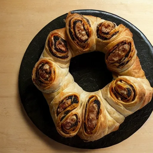 Prompt: ceaseless watcher, turn your gaze upon this wretched greggs sausage roll, warhammer 4 0 k, photograph