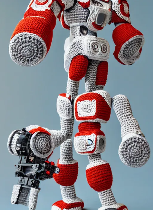 Prompt: a crochet mecha robot, very detailed, Sigma 30 mm f/1.4