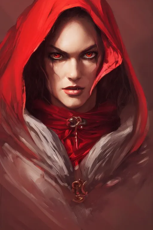 Image similar to queen red riding hood, d & d, fantasy, portrait, highly detailed, headshot, digital painting, trending on artstation, concept art, sharp focus, illustration, art by artgerm and greg rutkowski and magali villeneuve