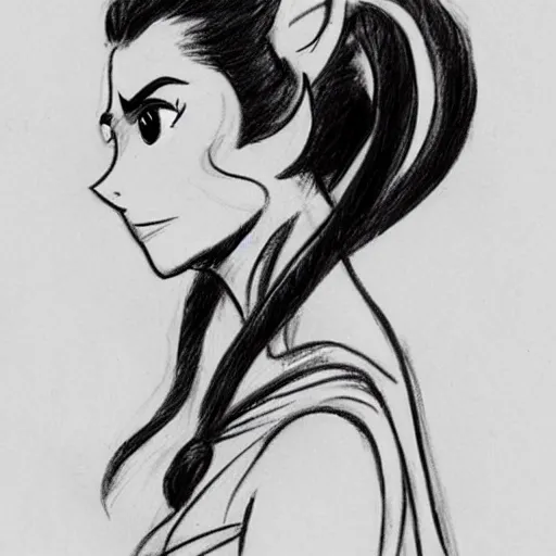 Image similar to milt kahl sketch of victoria justice with done up hair, tendrils and ponytail as princess padme from star wars episode 3